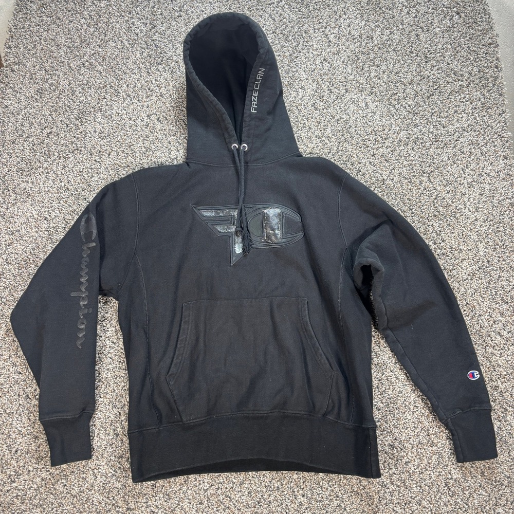 Champion Reverse Weave Men's Medium Sweatshirt FaZe Clan Hoodie Black Gaming - Picture 1 of 7